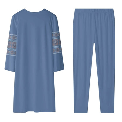 Women's UCLA blue long sleeve cardigan and leggings set with geometric sleeve pattern, Ivorynn fashion