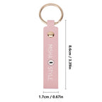Pink MISHA STYLE leather keychain with gold ring, 8.6cm by 1.7cm, stylish accessory