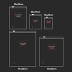 Poster size guide showing layout options and dimensions for prints on a dark background