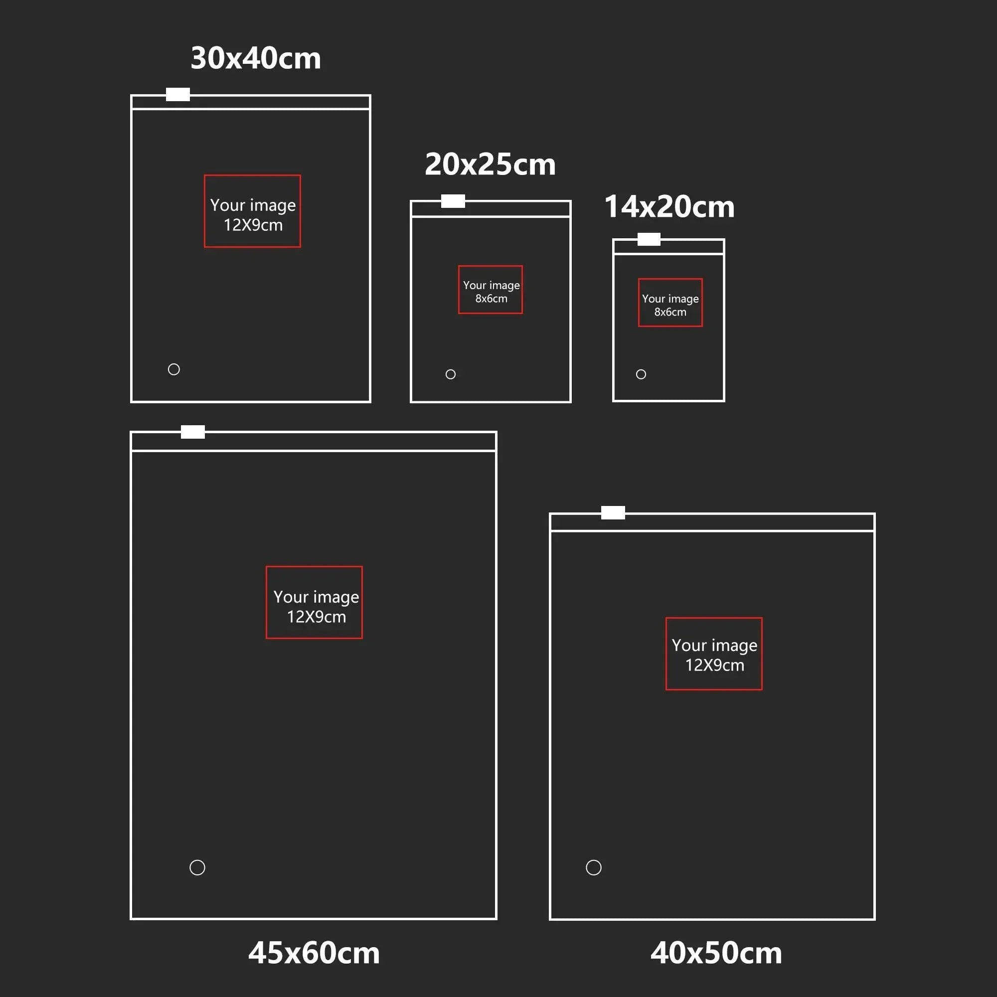 Poster size guide showing layout options and dimensions for prints on a dark background