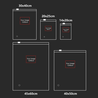 Poster size guide showing layout options and dimensions for prints on a dark background