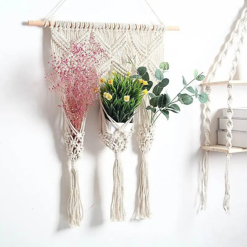 Woven Tapestry Bohemian Dried Flower Pot Rack - IVORYNN