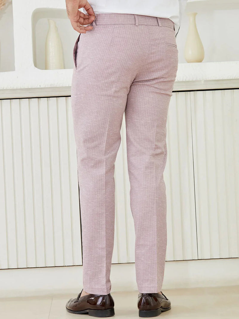 Slim Fit Two-Button Seersucker Pink Suit Set