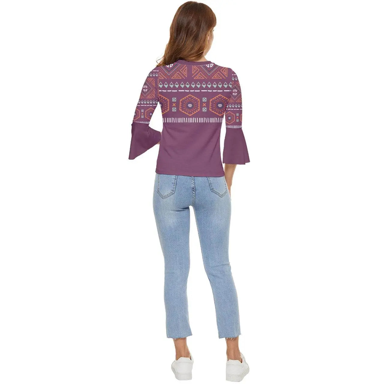 Zigzag maya Pattern Twilight Lavender Bell Sleeve Top - IVORYNN