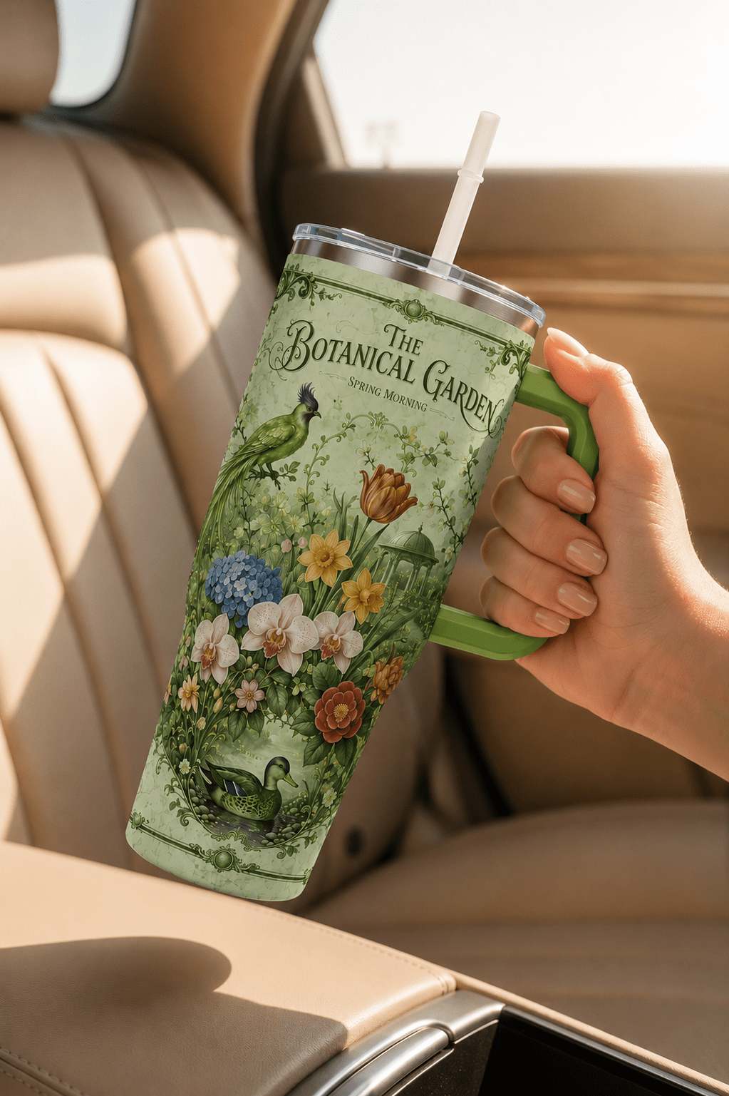 Larg Stainless Steel Tumbler With Green Handle