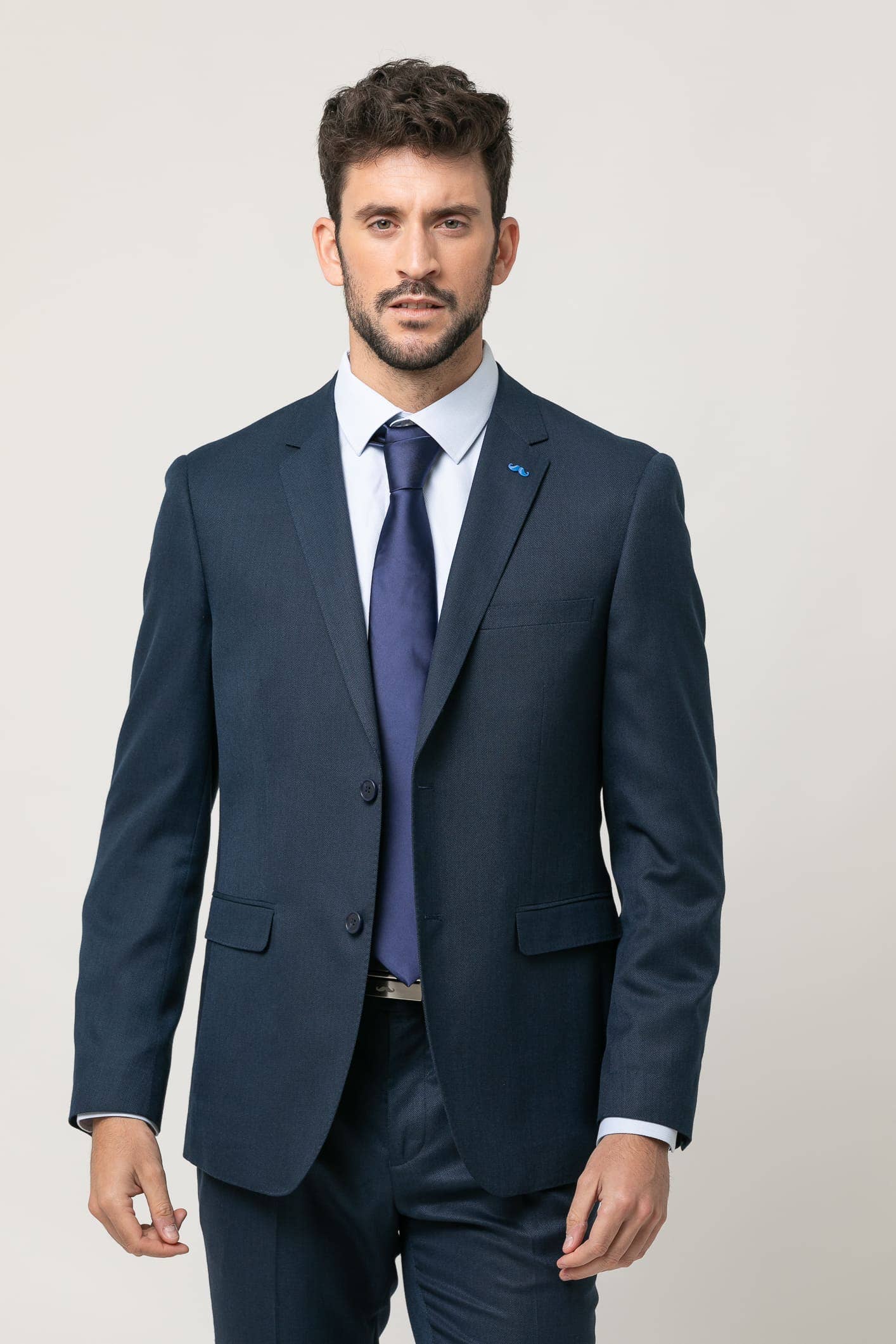 Premium Navy Blue Slim Fit Stretch Suit - Modern Faux Plain Design for Men