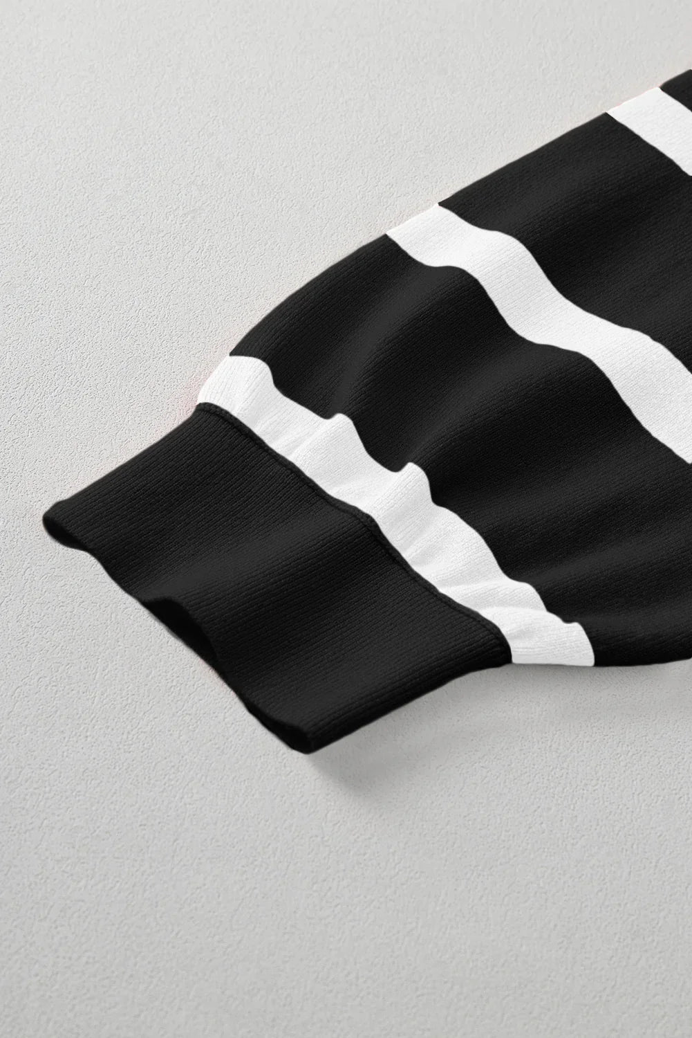 Striped Patchwork Drop Shoulder French Beige Sweater