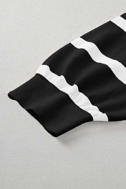 Striped Patchwork Drop Shoulder French Beige Sweater