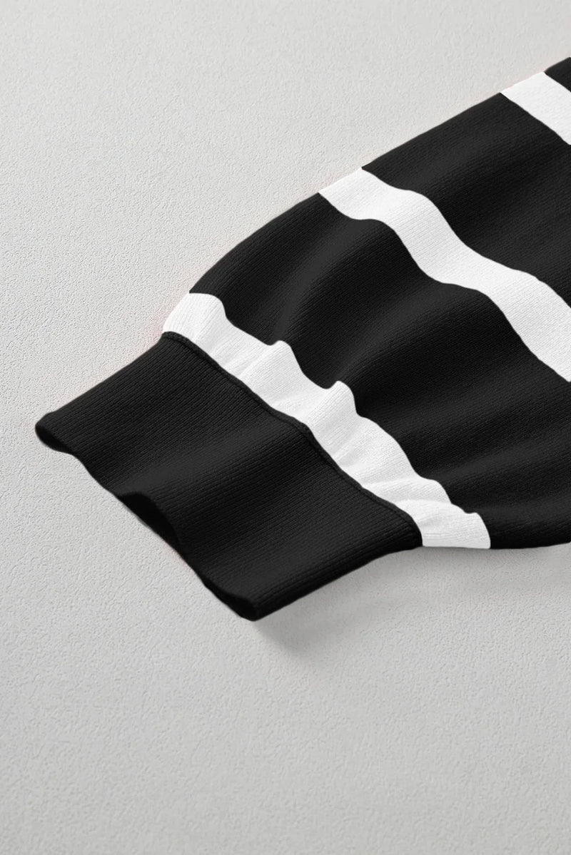 Striped Patchwork Drop Shoulder French Beige Sweater