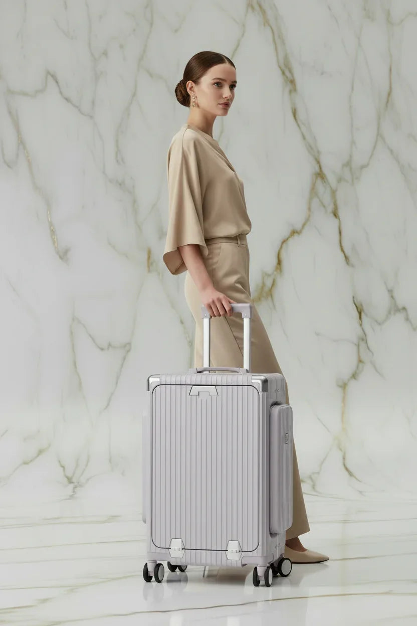 امرأة مع الحقيبة باللون #a7a1b7