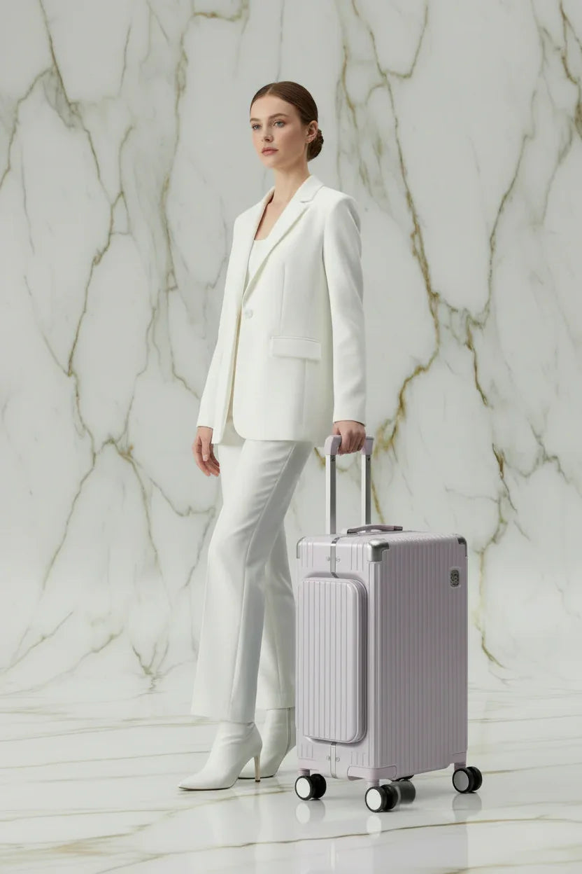 امرأة مع الحقيبة باللون #a7a1b7