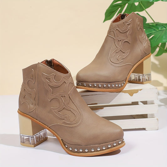 Elegant High Heels Chunky Khaki Platform Boot