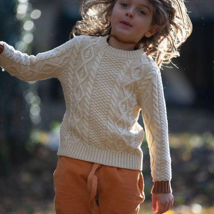 Little Green Radicals Organic Cotton Oatmeal Aran Snuggly Knitted Jumper