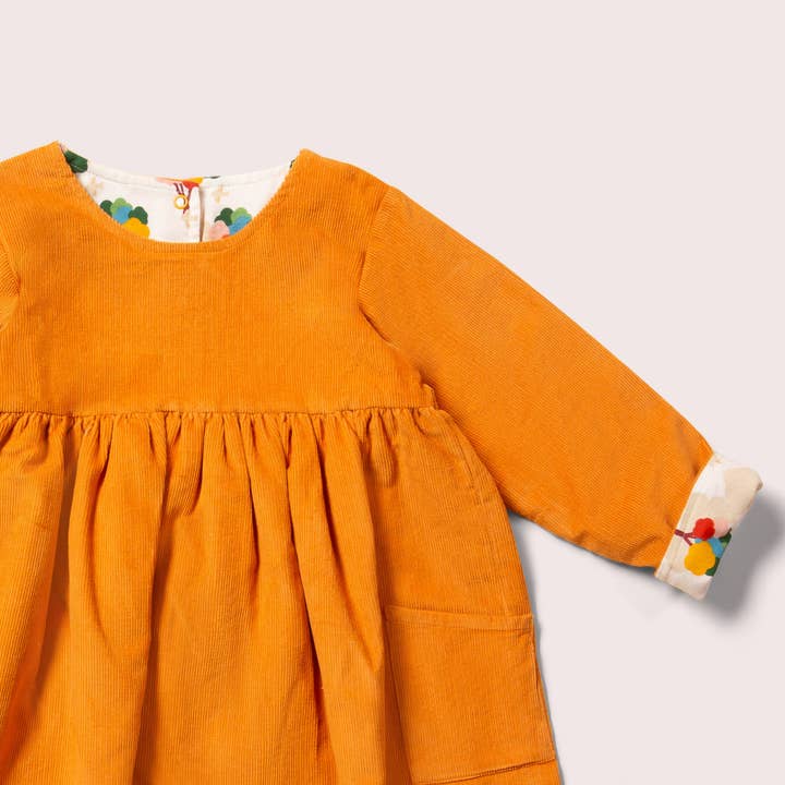 Kids Reversible Corduroy Pocket Dress - Golden Ochre - Organic Cotton