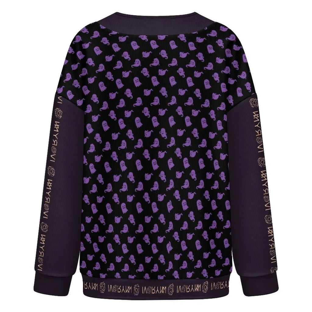 Halloween Ghost Drop Shoulder Knitted Eerie Black Cardigan