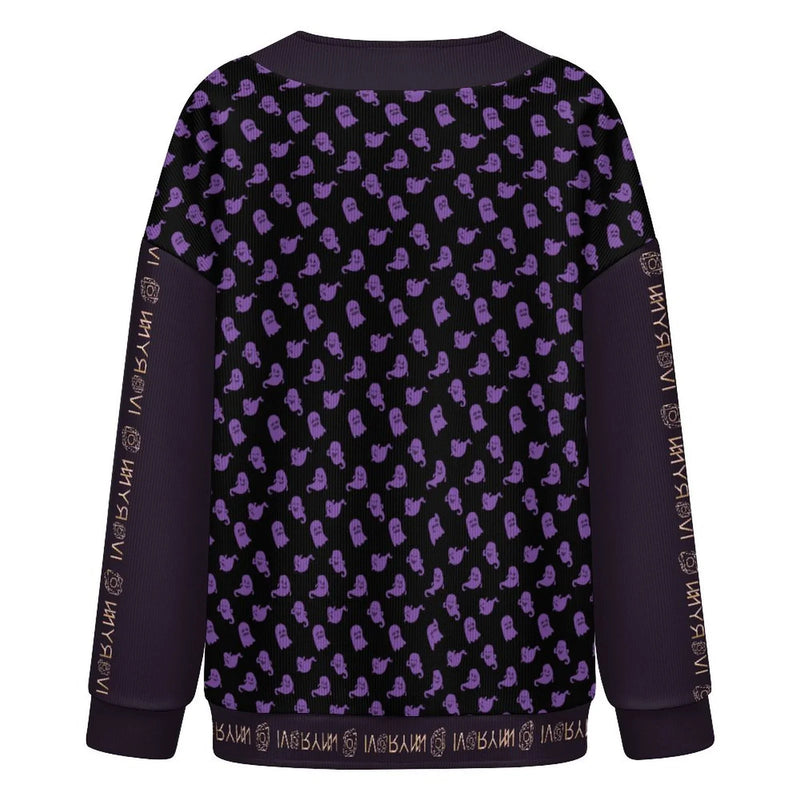 Halloween Ghost Drop Shoulder Knitted Eerie Black Cardigan