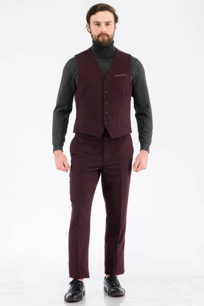 Ferrecci Bradford Men's 3-Piece Slim Fit Cognac Tweed Heritage Suit Set