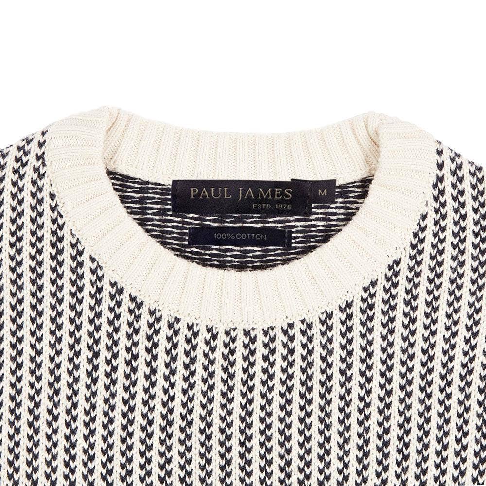 Premium Men's 100% Cotton Fisherman Tuck Stitch Jumper - Off White