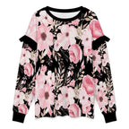 Plus Size Solid Floral Ruffled Shoulder Sweatshirt