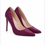 Embossed Snake Ultra High Heels Purple Pumps