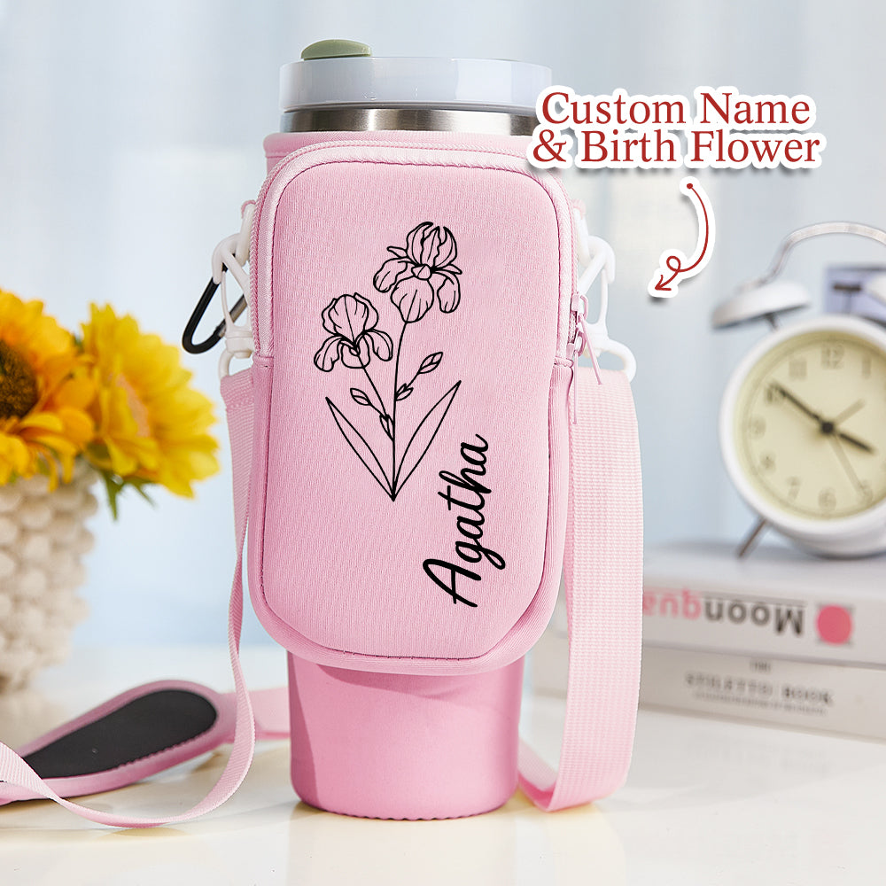 Birth Flower Waterproof Bottle Carrier Tumbler Bag