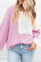 Tie Back Drop Shoulder Pink Knit Sweater