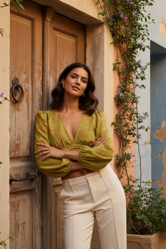 Against rustic wooden door
