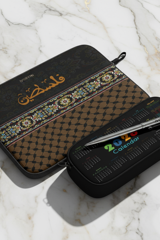 Angled view of luxury tablet sleeve gift set