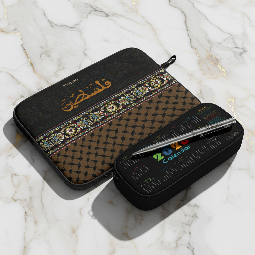 Angled view of luxury tablet sleeve gift set