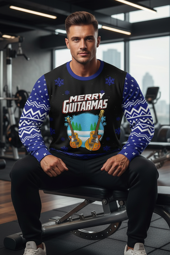 Athletic man sitting on weight bench