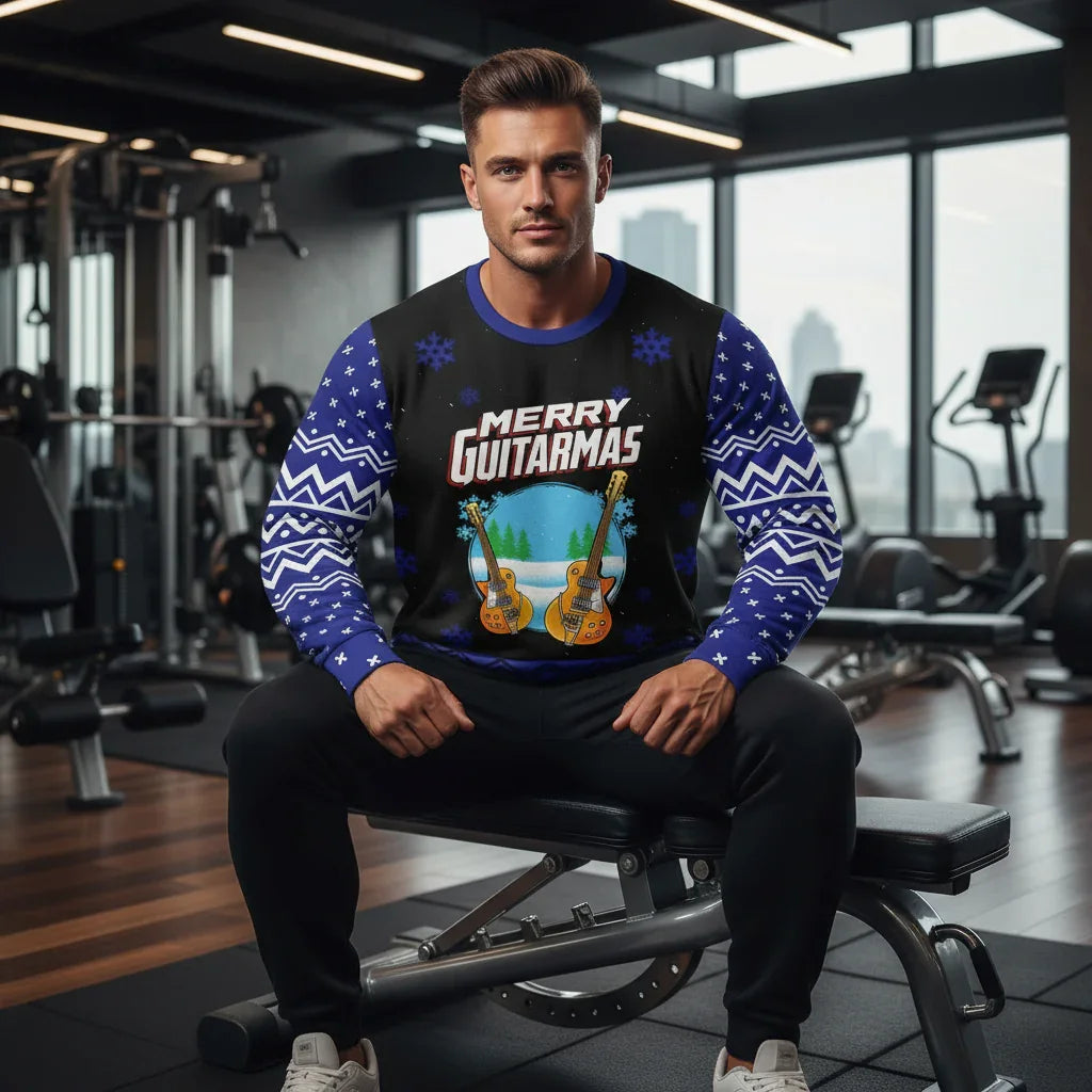 Athletic man sitting on weight bench