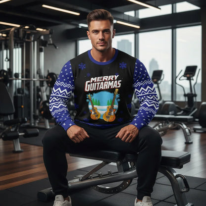 Athletic man sitting on weight bench