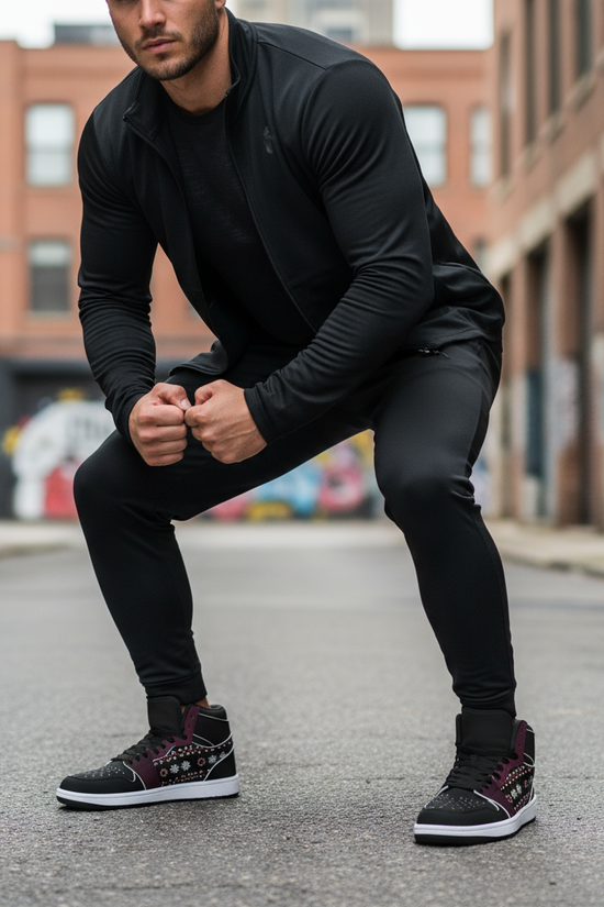 Athletic stance in urban street