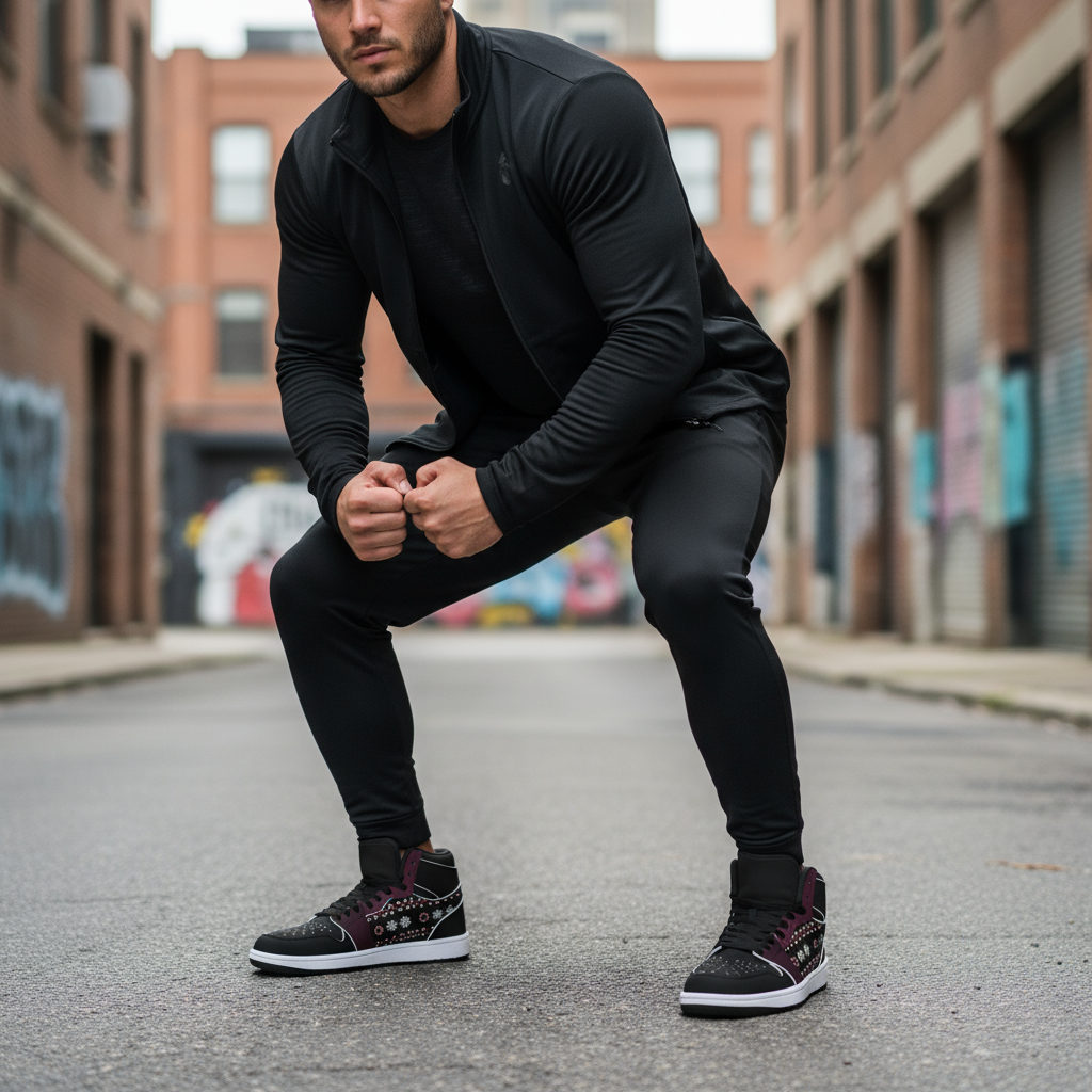 Athletic stance in urban street