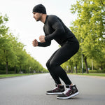 Athletic stance on empty road