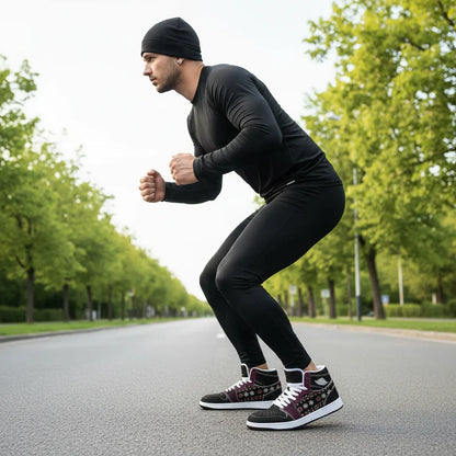 Athletic stance on empty road