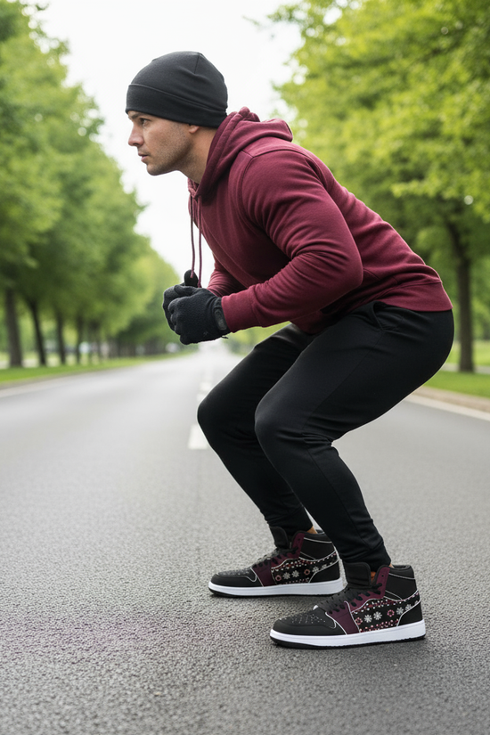 Athletic stance on empty road