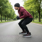 Athletic stance on empty road