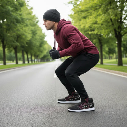 Athletic stance on empty road