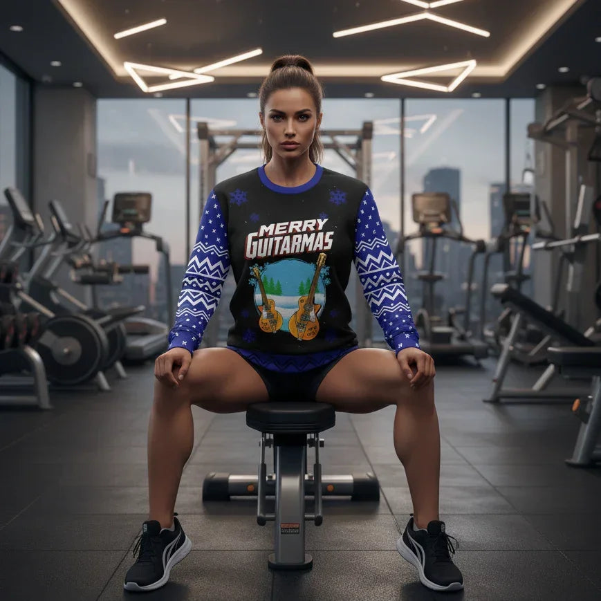 Athletic woman sitting on weight bench