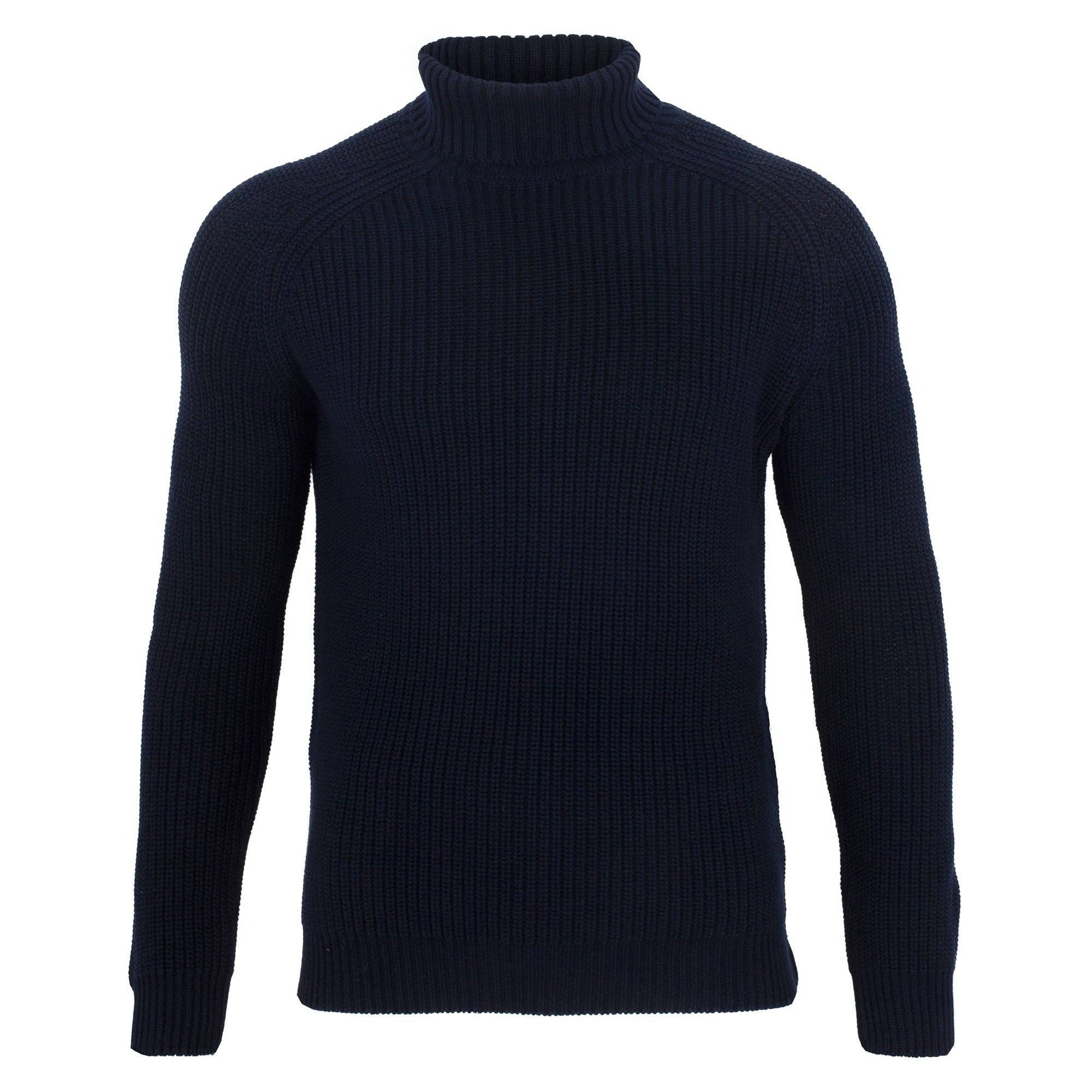 Men's Midweight Cotton Fisherman Rib Knit Roll Neck Jumper Sweater
