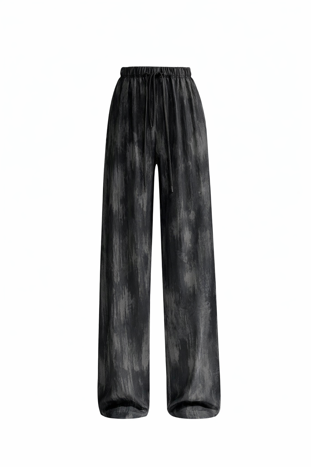 Loose Sstraight Silk Satin Wide Leg Black Trousers