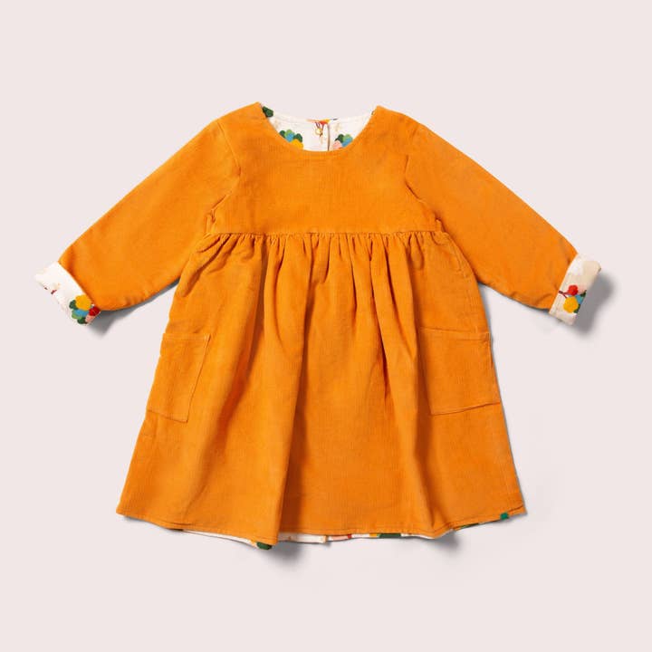 Kids Reversible Corduroy Pocket Dress - Golden Ochre - Organic Cotton