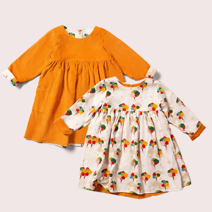 Reversible Corduroy Pocket Dress Golden Ochre Organic Cotton Dress