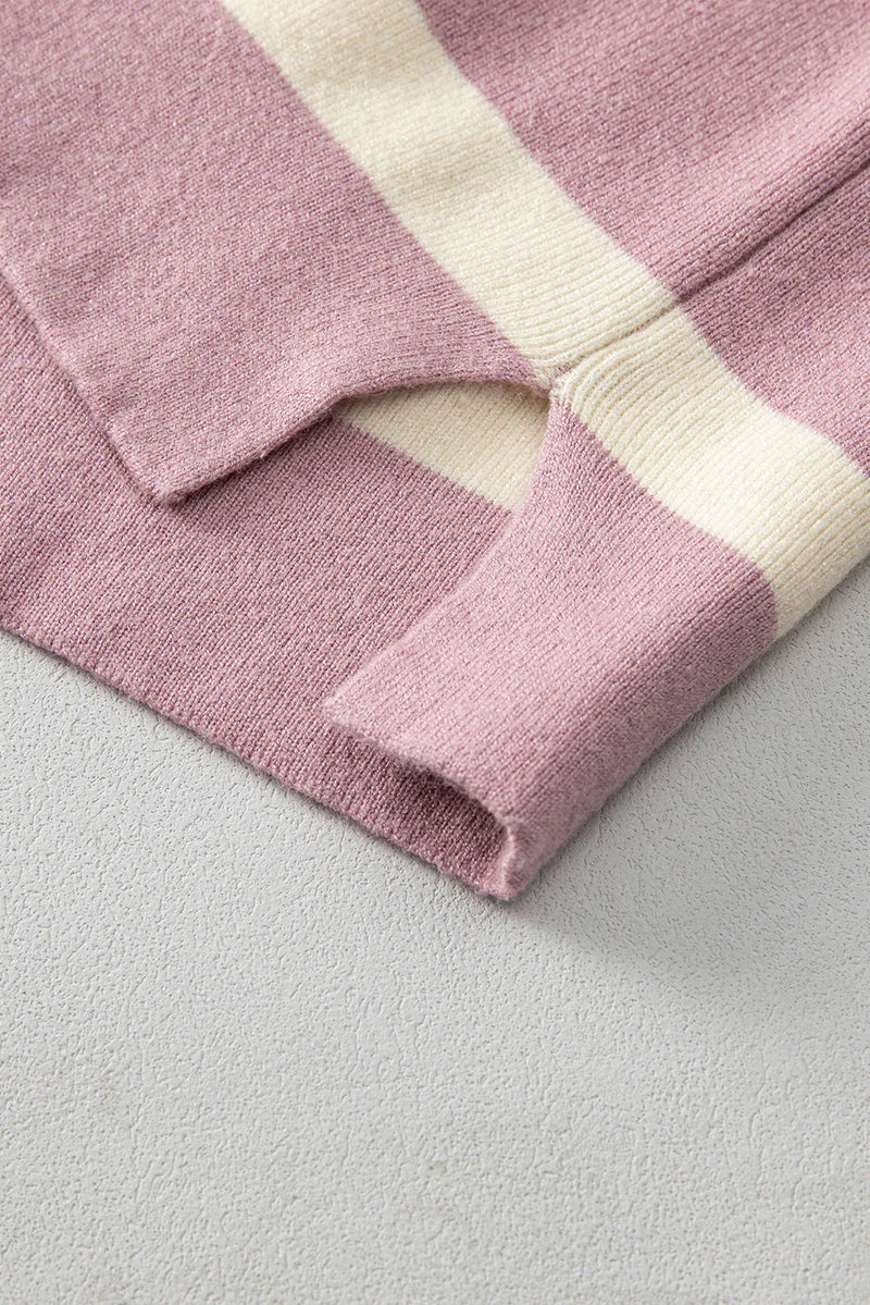 Striped Patchwork Drop Shoulder Pink Sweater