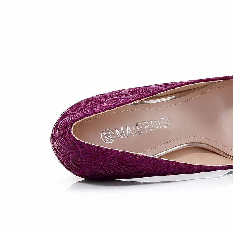 Embossed Snake Ultra High Heels Purple Pumps