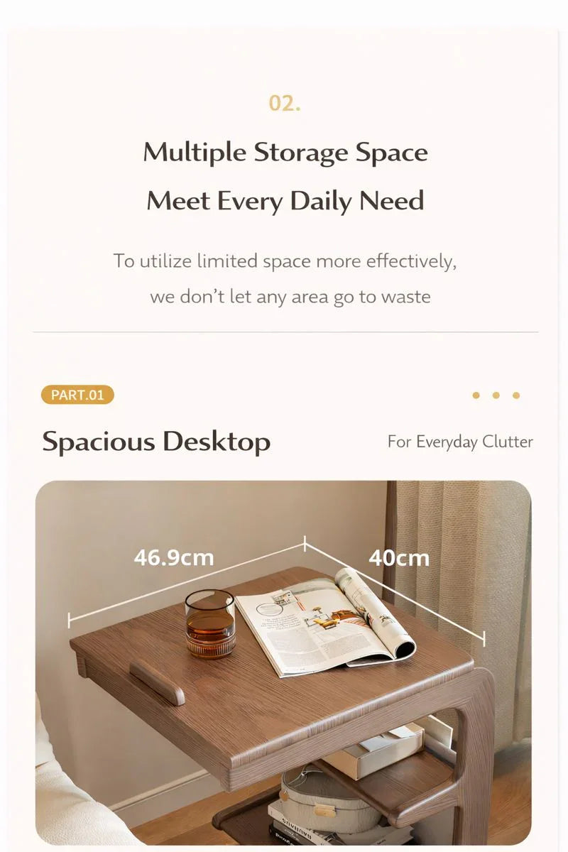 Solid Wood Movable Sofa Side Table