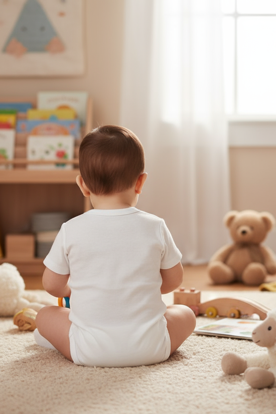 Baby boy back view crawling