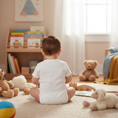 Baby boy back view crawling