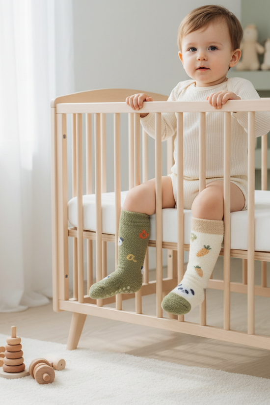 Baby boy front view in crib